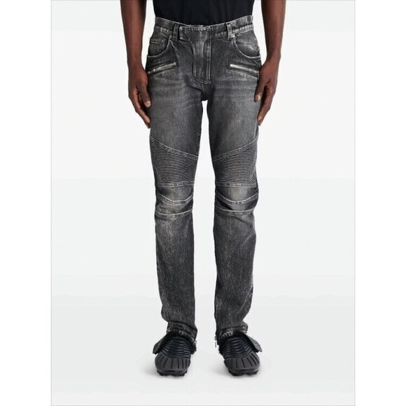 Balmain Slim Fit Distressed Denim Pants With Ribbed Detailing - NWT - Picture 2 of 6